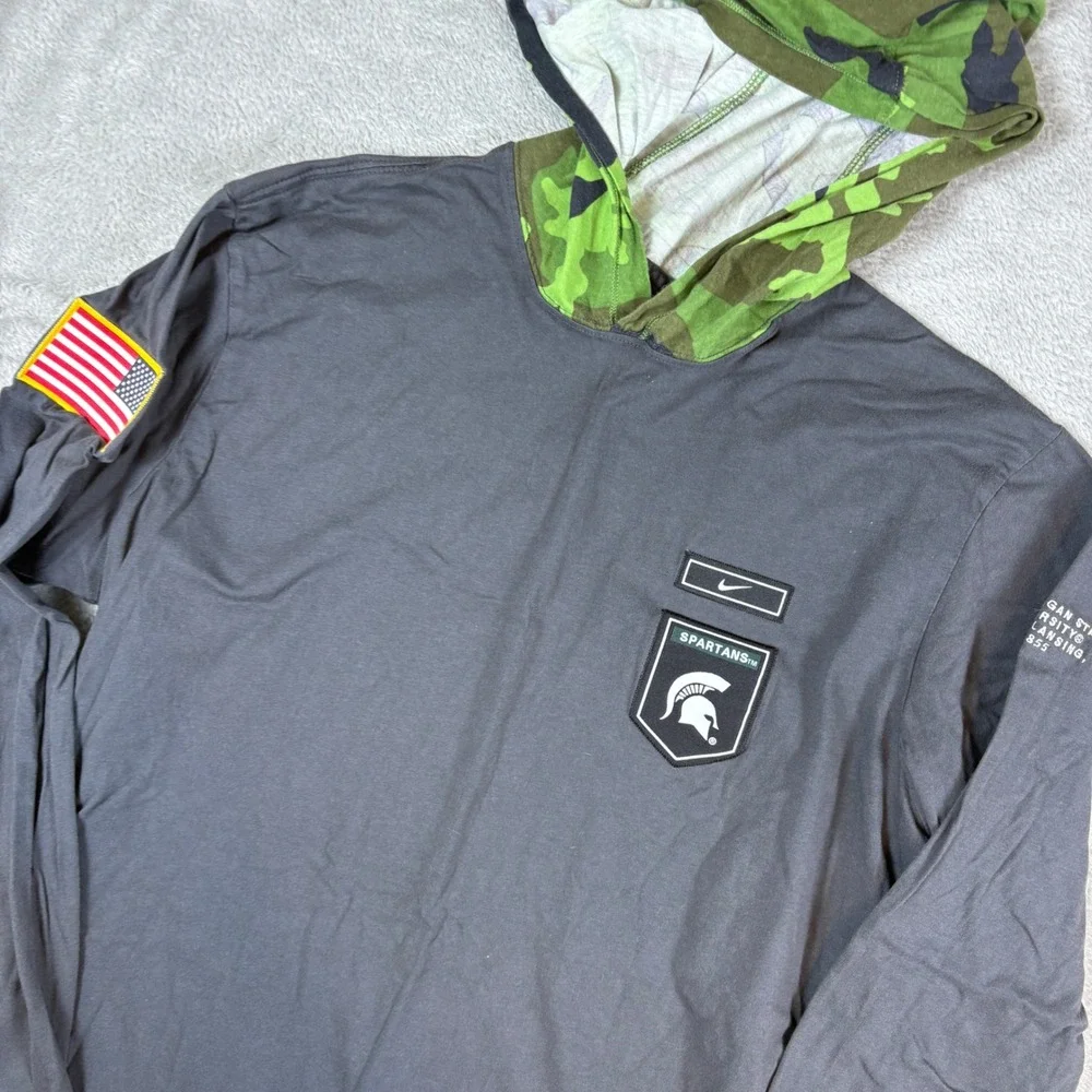 Nike Shirt Mens L Michigan State Spartans Military Appreciation Hoodie Grey